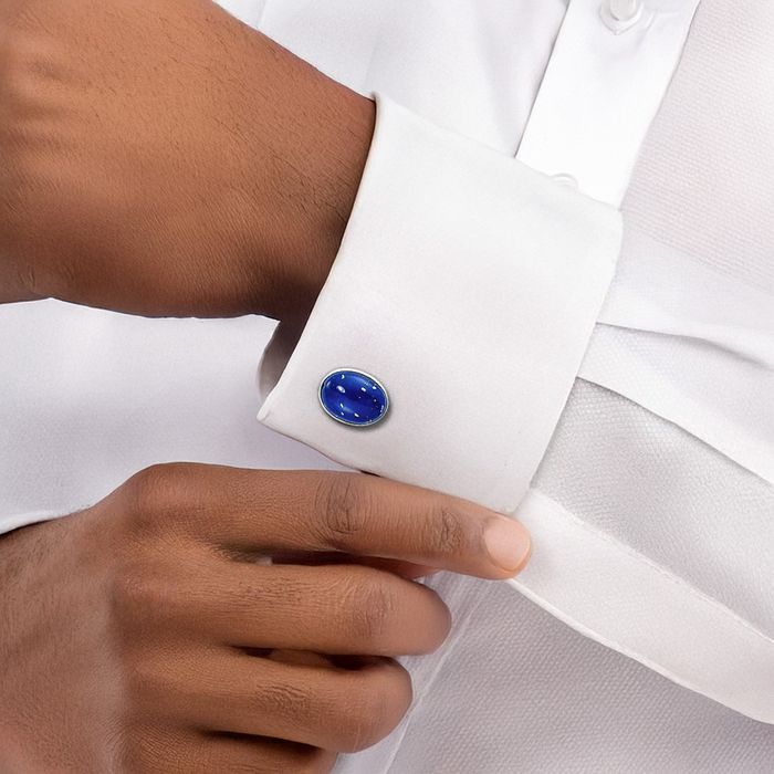 925 Sterling Silver Cabochon Lapis Lazuli Cuff Links