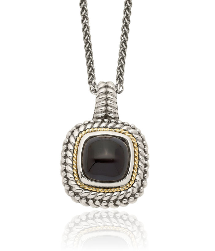 925 Sterling Silver Vintage Cabochon Black Onyx Chain Necklace Gemstone Pendant Charm