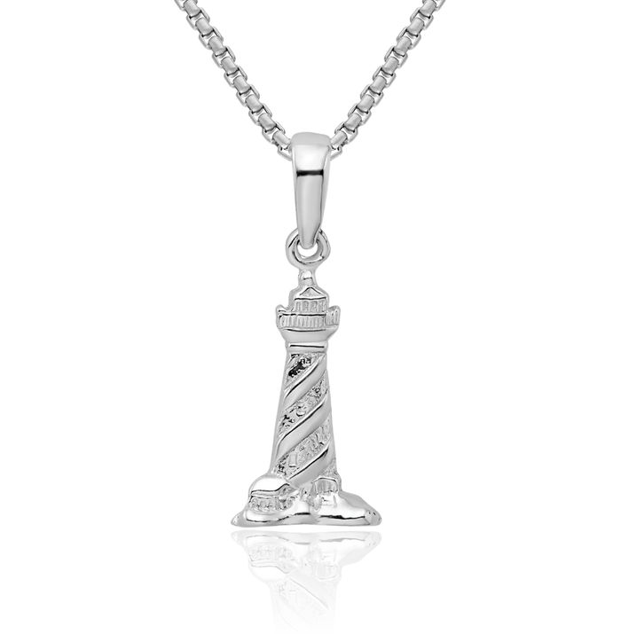 925 Sterling Silver Cape Hatteras Lighthouse Necklace Chain Pendant Charm