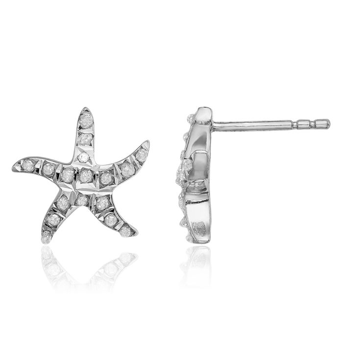 925 Sterling Silver Carart Diamond Starfish Stud Earrings