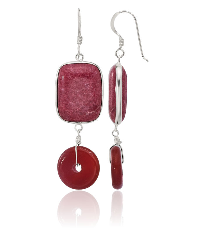 925 Sterling Silver Carnelian Red Jade Drop Dangle Earrings