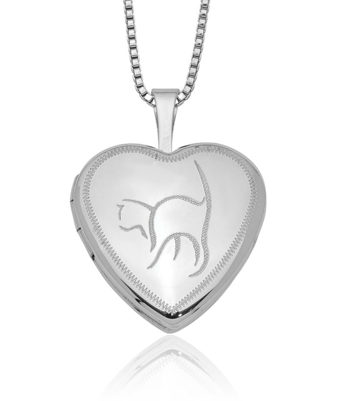 925 Sterling Silver Cat Heart Personalized Photo Locket Chain Necklace