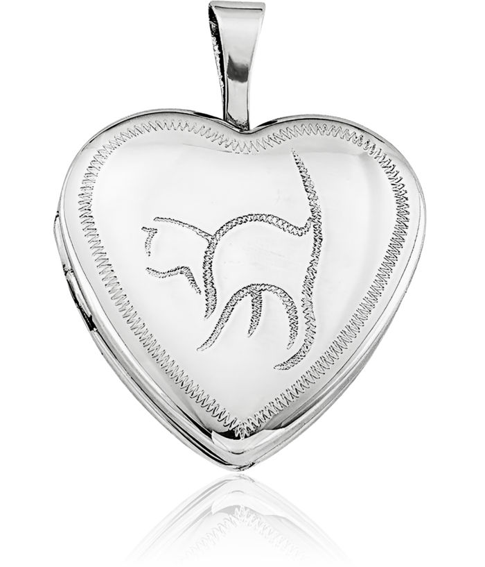 925 Sterling Silver Cat Heart Personalized Photo Locket Chain Necklace