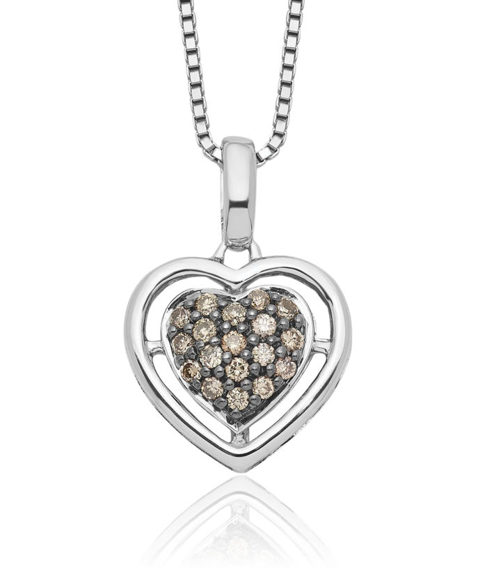 925 Sterling Silver Champagne Diamond Heart Necklace Love Pendant Friendship Charm Chain