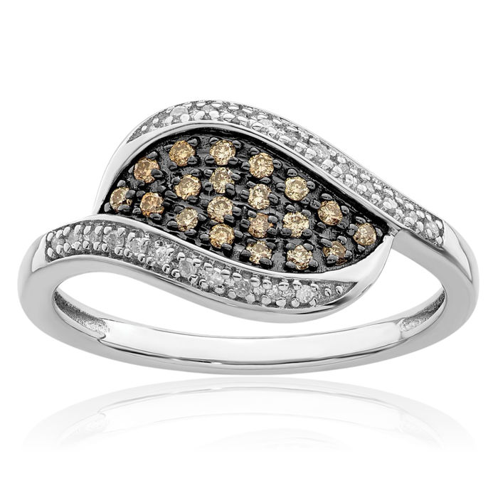 925 Sterling Silver Champagne White Diamond Marquise Ring