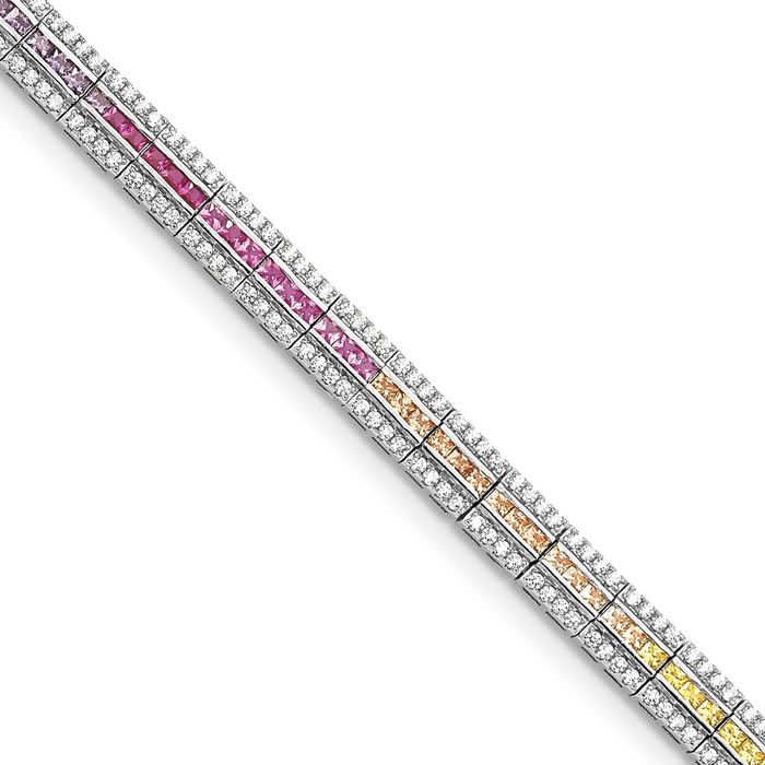 925 Sterling Silver Channel-set Multi-color White Cubic Zirconia CZ Chain Bracelet