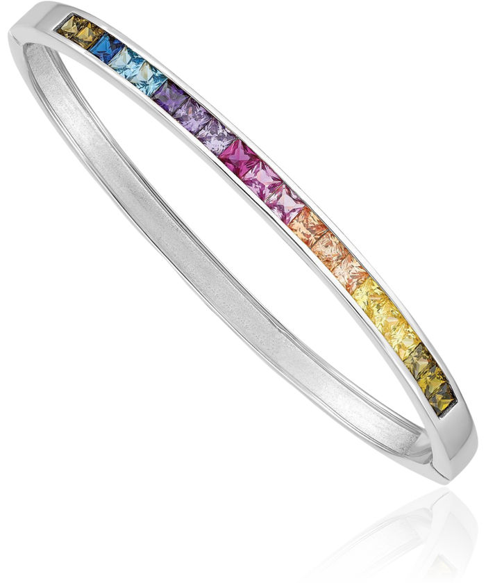 925 Sterling Silver Channel-set Multi-color Cubic Zirconia CZ Bangle Bracelet