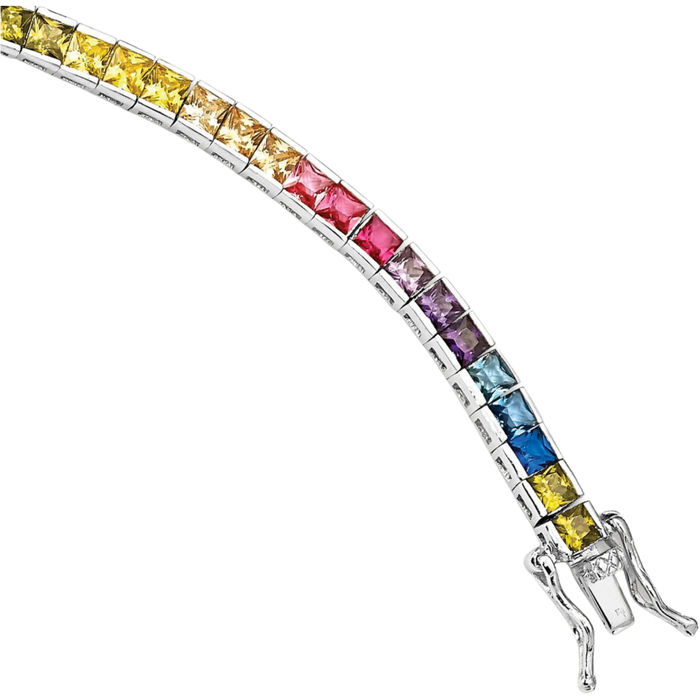 925 Sterling Silver Channel-set Multi-color Cubic Zirconia CZ Chain Bracelet