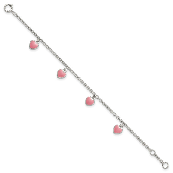 925 Sterling Silver Heart Chain Charm Bracelet