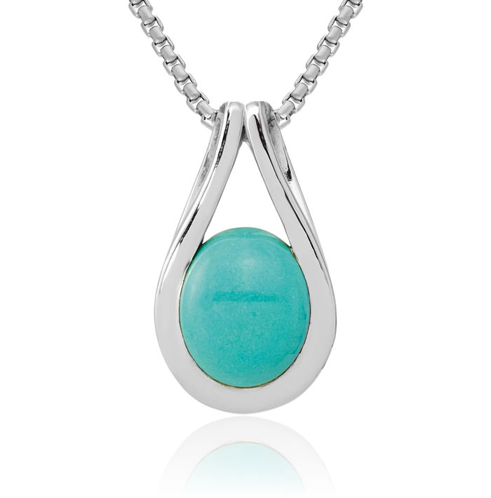 925 Sterling Silver Chinese Blue Turquoise Oval Necklace Charm Gemstone Pendant