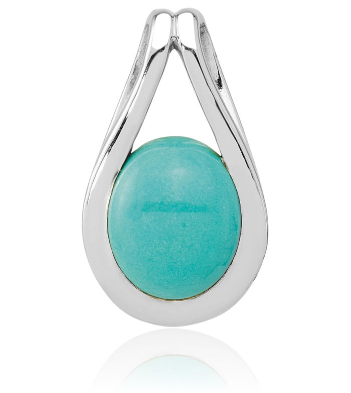 925 Sterling Silver Chinese Blue Turquoise Oval Necklace Charm Gemstone Pendant