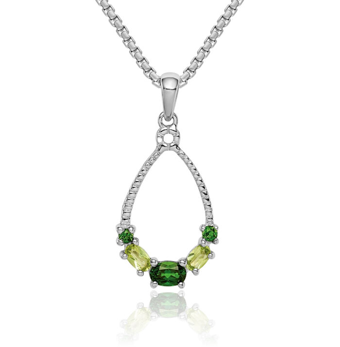 925 Sterling Silver Chrome Diopside Green Peridot Necklace Charm Gemstone Pendant