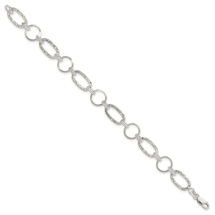 925 Sterling Silver Circle Round Single Link Chain Charm Bracelet