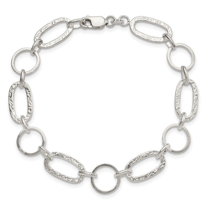 925 Sterling Silver Circle Round Single Link Chain Charm Bracelet