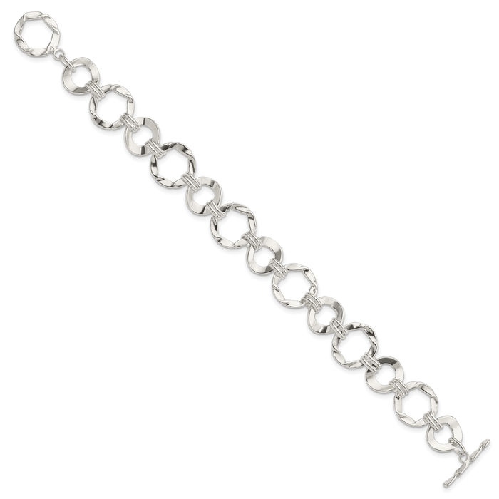 925 Sterling Silver Circle Round Single Link Chain Charm Bracelet