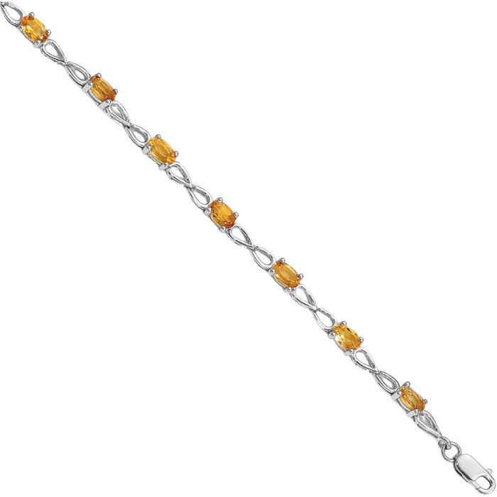 925 Sterling Silver Yellow Orange Citrine Chain Tennis Charm Bracelet