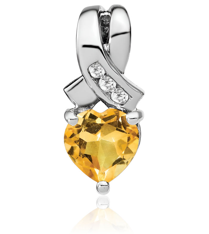 925 Sterling Silver Yellow Orange Citrine Diamond Necklace Heart Charm Gemstone Pendant November Birthstone Jewelry