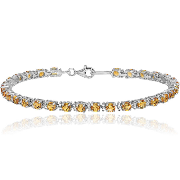 925 Sterling Silver Yellow Orange Citrine Diamond Chain Gemstone Tennis Bracelet