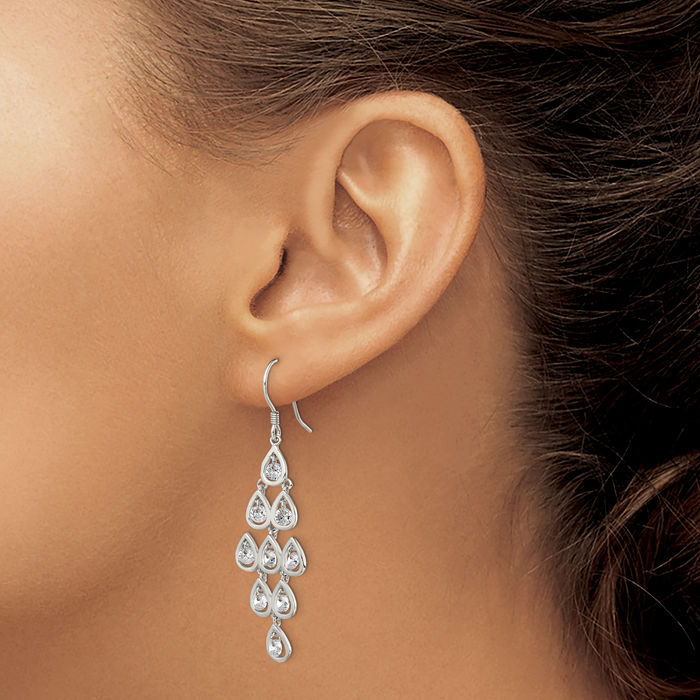 925 Sterling Silver Cubic Zirconia CZ Chandelier Drop Dangle Earrings Pear Teardrop Gemstone