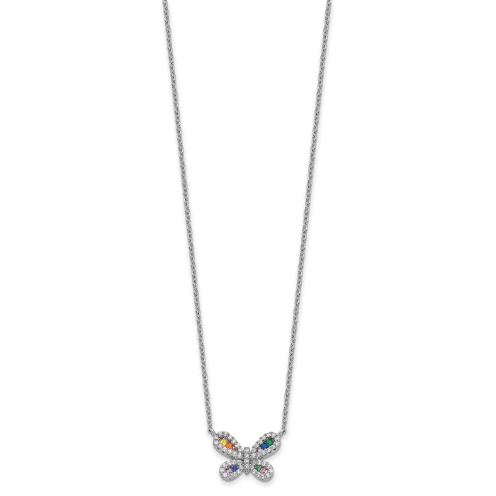 925 Sterling Silver Multi-color Cubic Zirconia CZ Butterfly Wings Chain Necklace