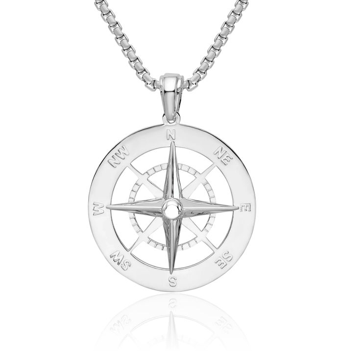 925 Sterling Silver Nautical North Star Compass Necklace Chain Pendant Charm