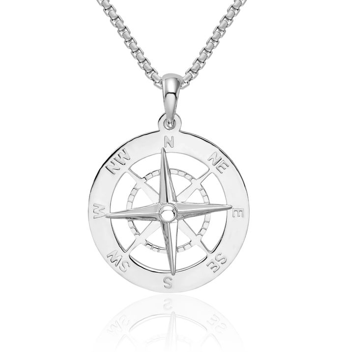 925 Sterling Silver Nautical North Star Compass Necklace Chain Pendant Charm