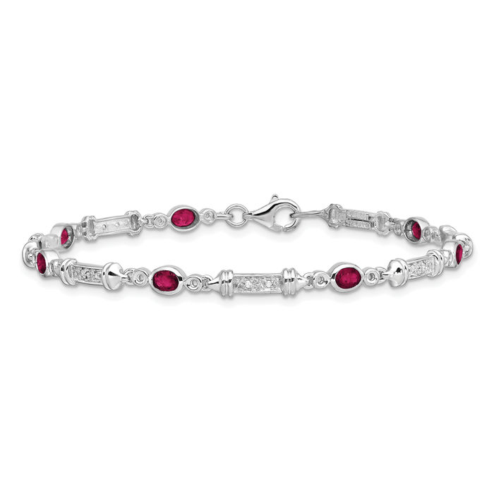 925 Sterling Silver Composite Ruby Diamond Tennis Bracelet - Picture 10 of 12