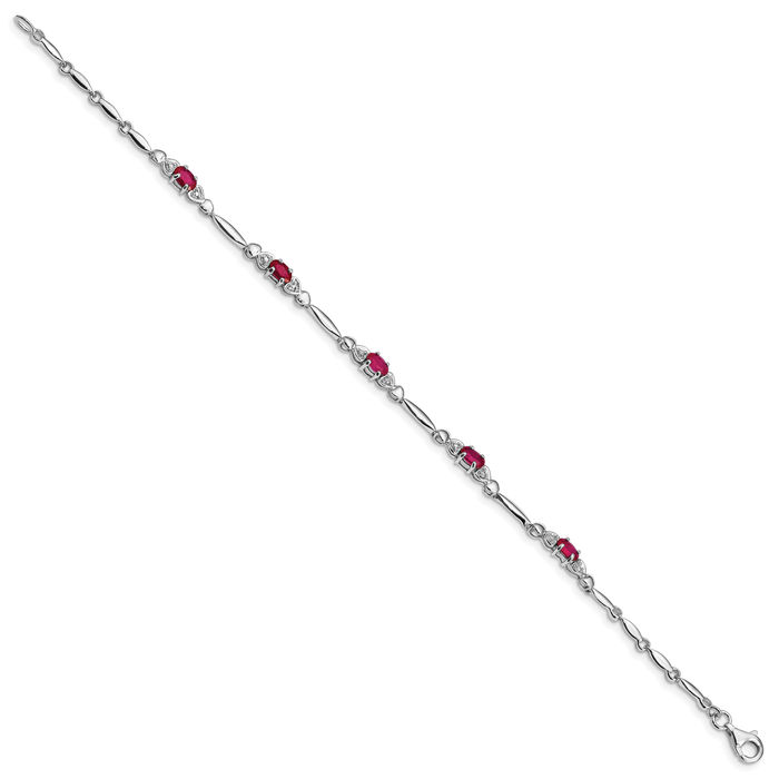 925 Sterling Silver Composite Ruby Diamond Chain Tennis Charm Bracelet - Picture 10 of 12