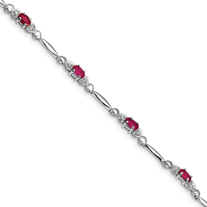 925 Sterling Silver Composite Ruby Diamond Chain Tennis Charm Bracelet - Picture 8 of 12