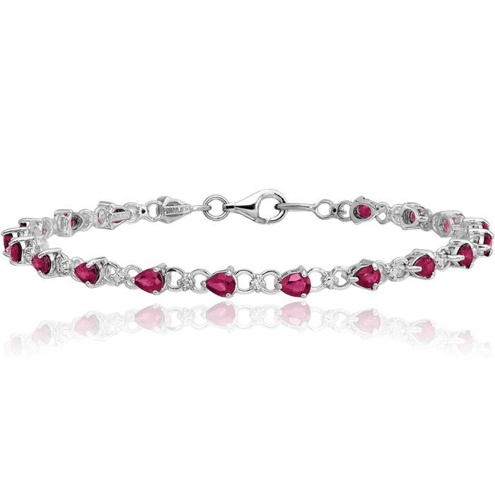 925 Sterling Silver Composite Red Ruby Diamond Chain Gemstone Tennis Bracelet