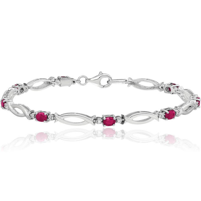 925 Sterling Silver Composite Red Ruby Diamond Chain Gemstone Tennis Bracelet