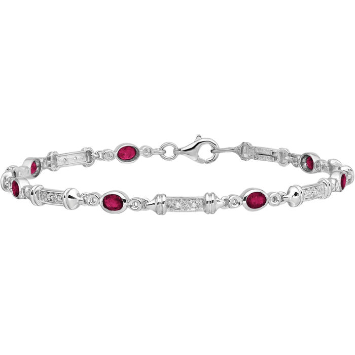 925 Sterling Silver Composite Red Ruby Diamond Chain Gemstone Tennis Bracelet
