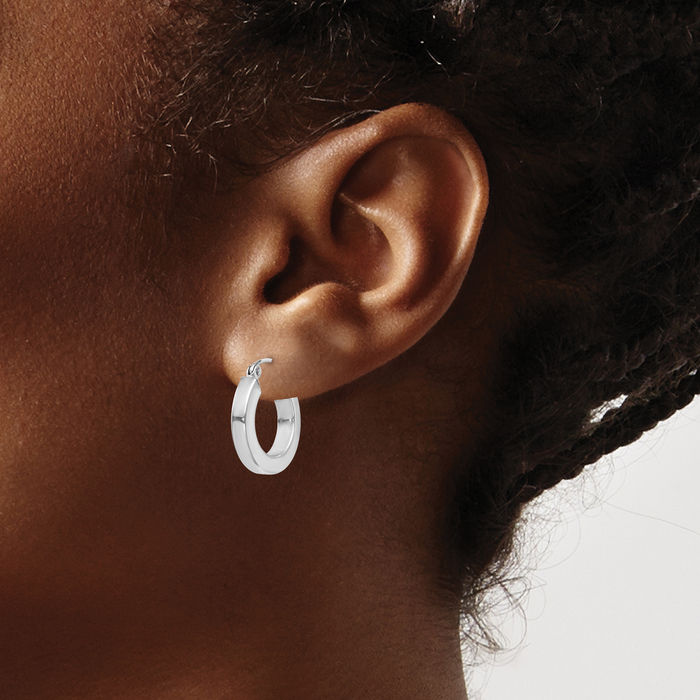 925 Sterling Silver Concave Rectangular Tube Round Medium Hoop Earrings