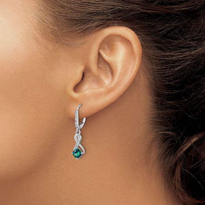 925 Sterling Silver Lab Alexandrite Diamond Drop Dangle Earrings