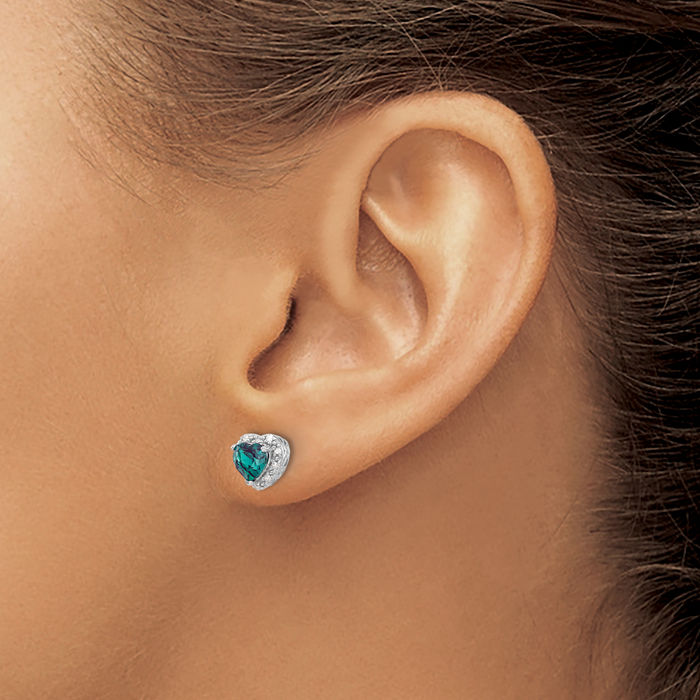 925 Sterling Silver Lab Alexandrite Diamond Heart Stud Solitaire Earrings June Birthstone Jewelry