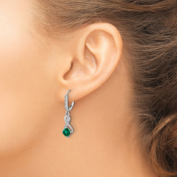 925 Sterling Silver Lab Green Emerald Diamond Drop Dangle Earrings May Birthstone Jewelry