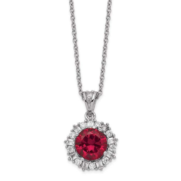 925 Sterling Silver Lab Red Ruby Brilliant Cut/baguette Cut White Cubic Zirconia CZ Necklace Chain Gemstone Pendant Charm