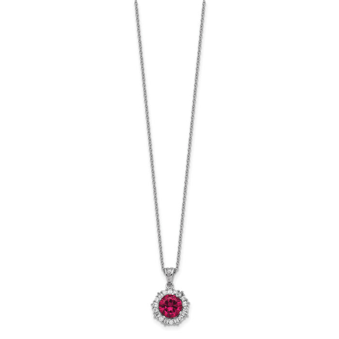 925 Sterling Silver Lab Red Ruby Brilliant Cut/baguette Cut White Cubic Zirconia CZ Necklace Chain Gemstone Pendant Charm