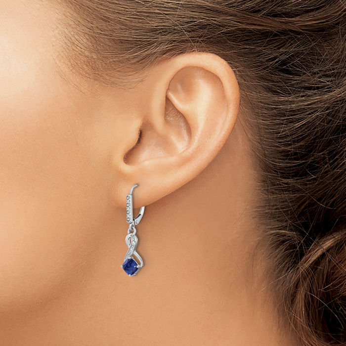 925 Sterling Silver Lab Blue Sapphire Diamond Drop Dangle Earrings September Birthstone Jewelry