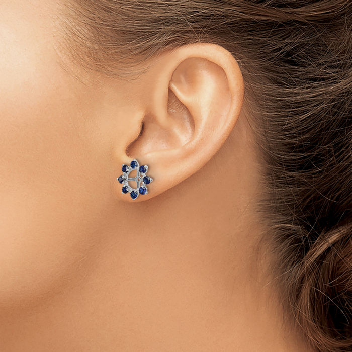 925 Sterling Silver Lab Blue Sapphire Earring Jackets for Studs September Birthstone Jewelry