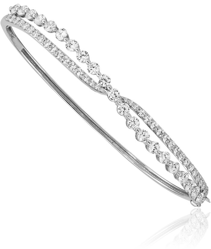 925 Sterling Silver Crisscross CZ Bangle Charm Bracelet