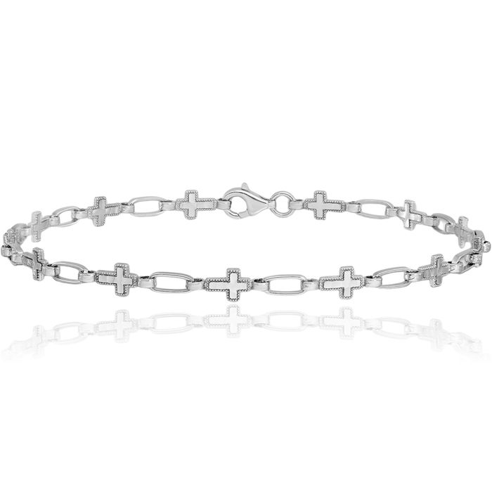 925 Sterling Silver Holy Cross Chain Charm Bracelet