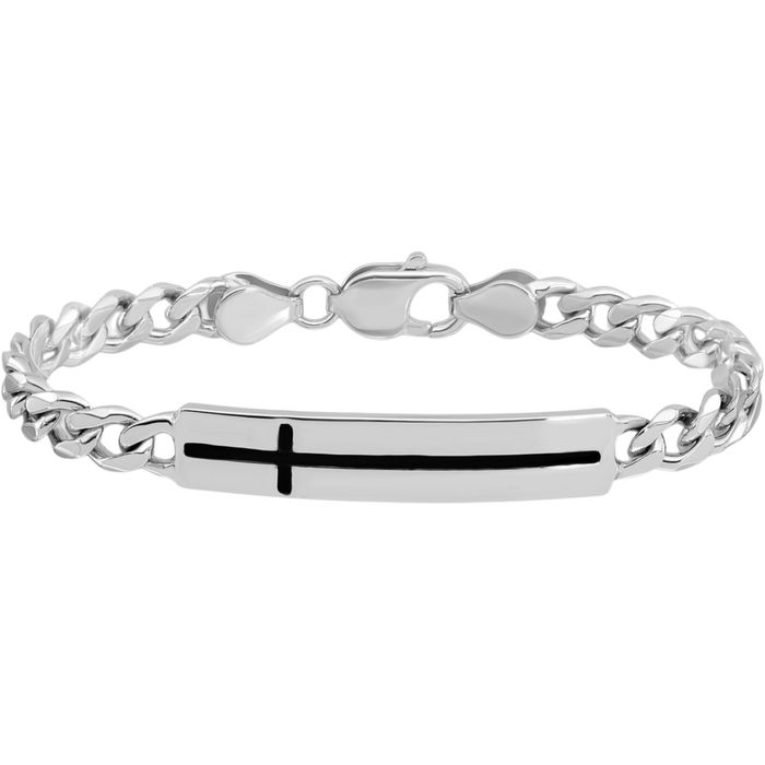 925 Sterling Silver Holy Cross Bar Mens Chain Charm Bracelet