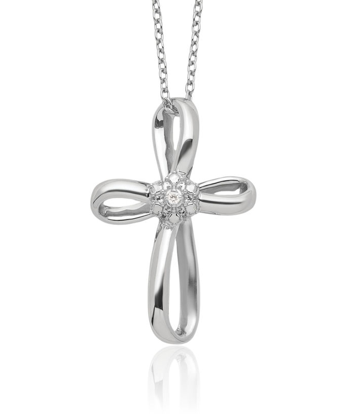 925 Sterling Silver Holy Cross Diamond Chain Necklace