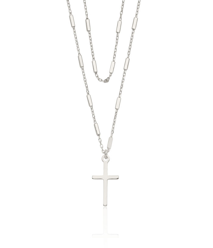 925 Sterling Silver Holy Cross Double Strand Chain Layering Necklace