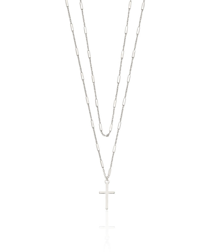 925 Sterling Silver Holy Cross Double Strand Chain Layering Necklace