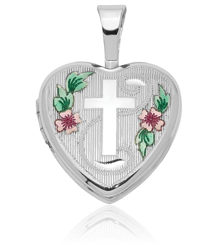 925 Sterling Silver Holy Cross Flowers Heart Personalized Photo Locket Necklace Religious Chain Pendant Jesus Christ Charm