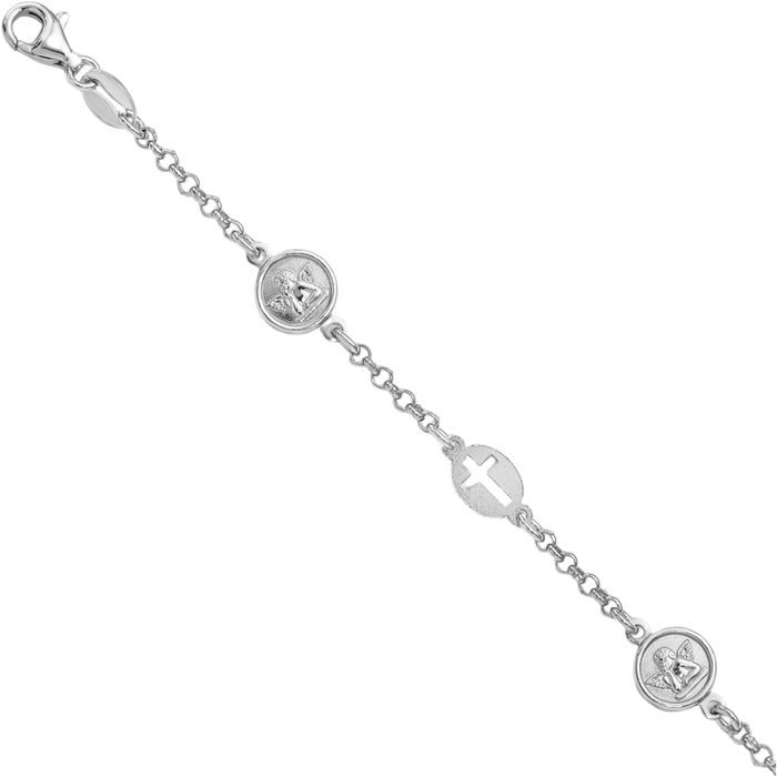 925 Sterling Silver Holy Cross Guardian Angel Wings Chain Charm Bracelet