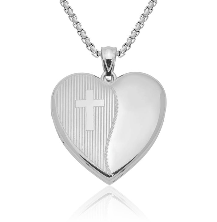 925 Sterling Silver Holy Cross Heart Personalized Photo Locket Necklace Religious Chain Pendant Jesus Christ Charm