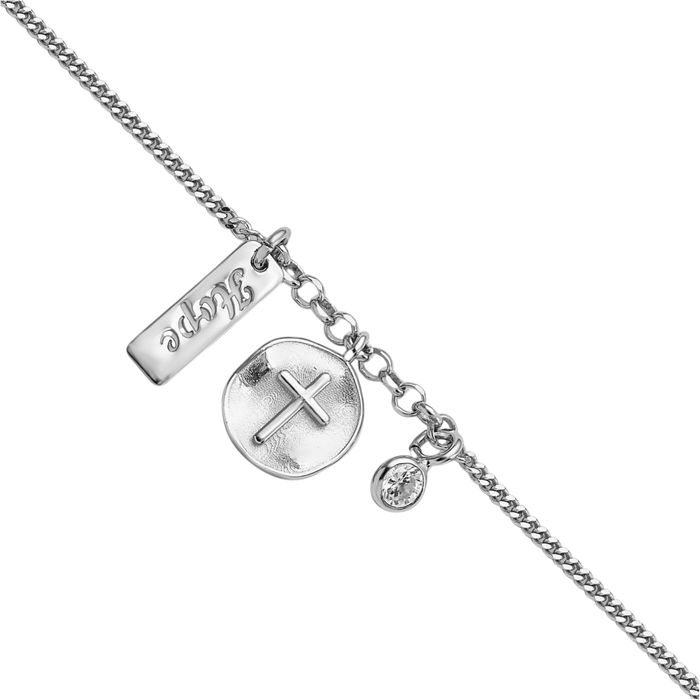 925 Sterling Silver Holy Cross Hope Cubic Zirconia CZ Chain Charm Bracelet